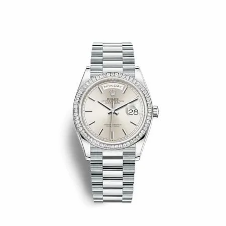 Rolex Day-Date 36 Platinum - Baguette / Silver / President 128396TBR-0004 (M128396TBR-0004)
